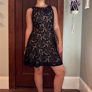 Karen Kane Black and Nude Lace Mini Dress
